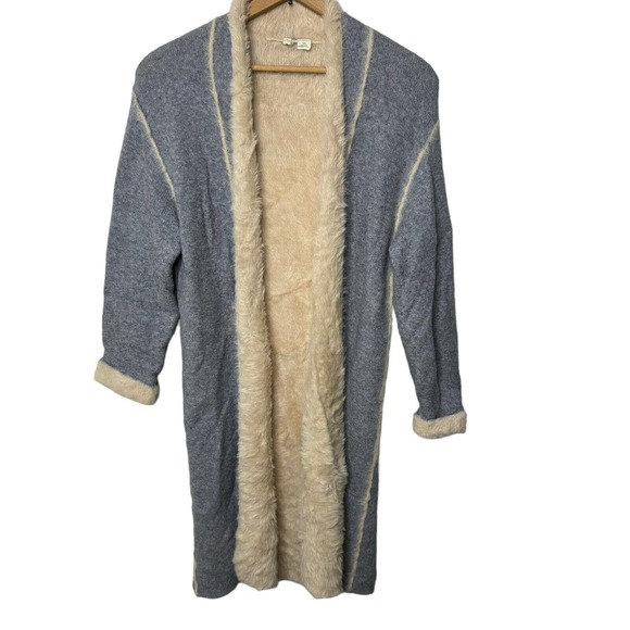 Anthropologie Moth Longline Open Front Cardigan Fur Lined Gray Womens S $200 - Picture 4 of 12